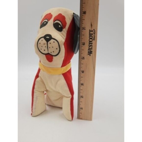 CARNIVAL FAIR PRIZE Toy STUFFED DOG Plush 1960s KITSCHY  Red White 8.50” Vintage - Picture 6 of 7